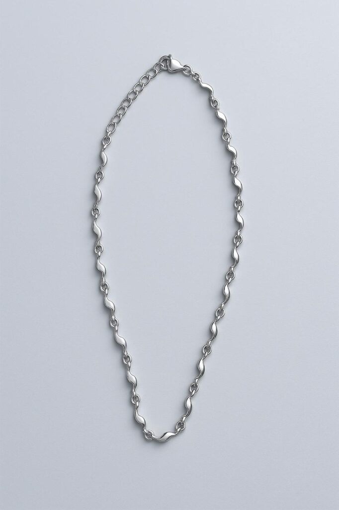 Silver Wave Link Chain Necklace