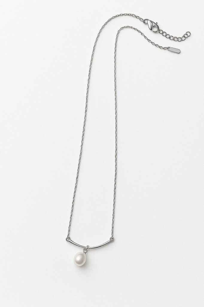Minimalist Silver Pearl Drop Necklace